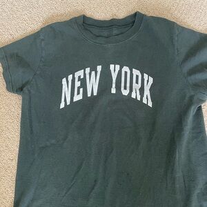 Like New Brandy Melville Green 'New York' Graphic Baby Tee